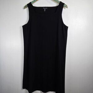 Eileen Fisher Basic Black Square Neck Stretch Ribbed Tank Dress S19TK Dress, Lg